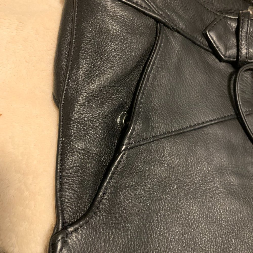 Harley Davidson Womens Black Leather Lined Chaps Pockets Adjustable Waist Small - Picture 12 of 12